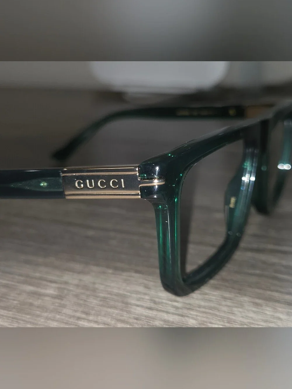 Gucci Emerald Green Square Acetate Frames with Gold Logo Frame Only